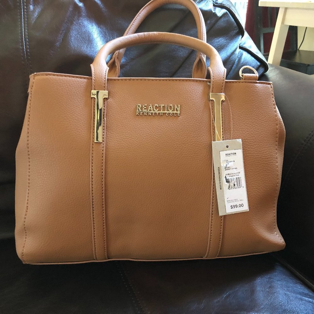 Kenneth Cole Reaction Leather Shoulder Tote Bag Purse Handbag Messenger Satchel